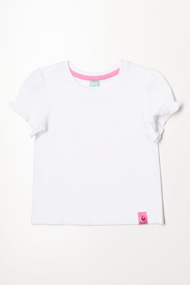 White Frill Sleeve Baby T-Shirt