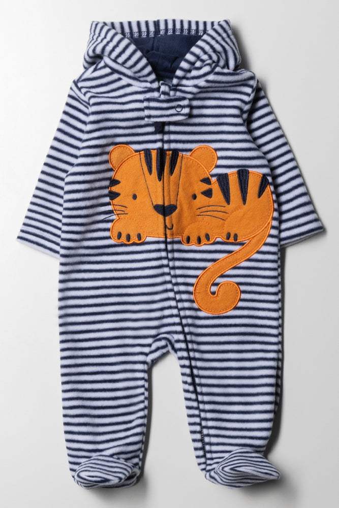 Tiger Microfibre Fleece Baby-Grow Navy