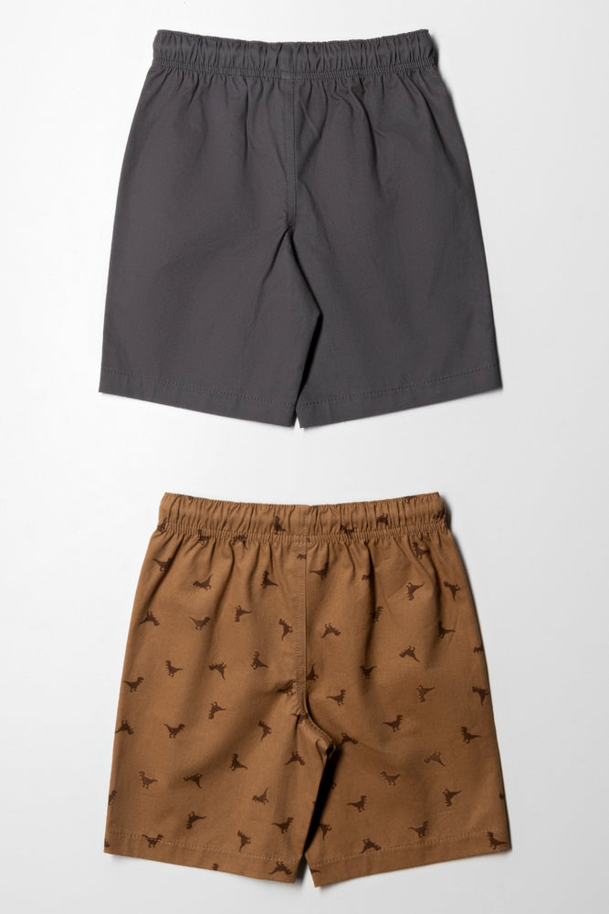 2 Pack Dinosaur Shorts Brown & Dark Grey (2)