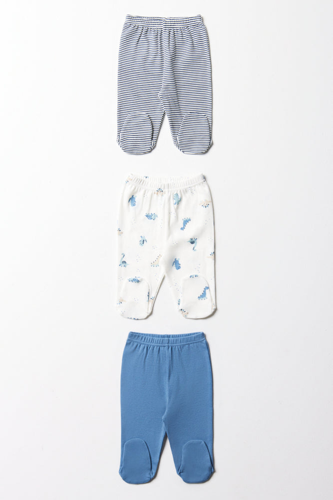 3 Pack Leggings Grey, White & Blue