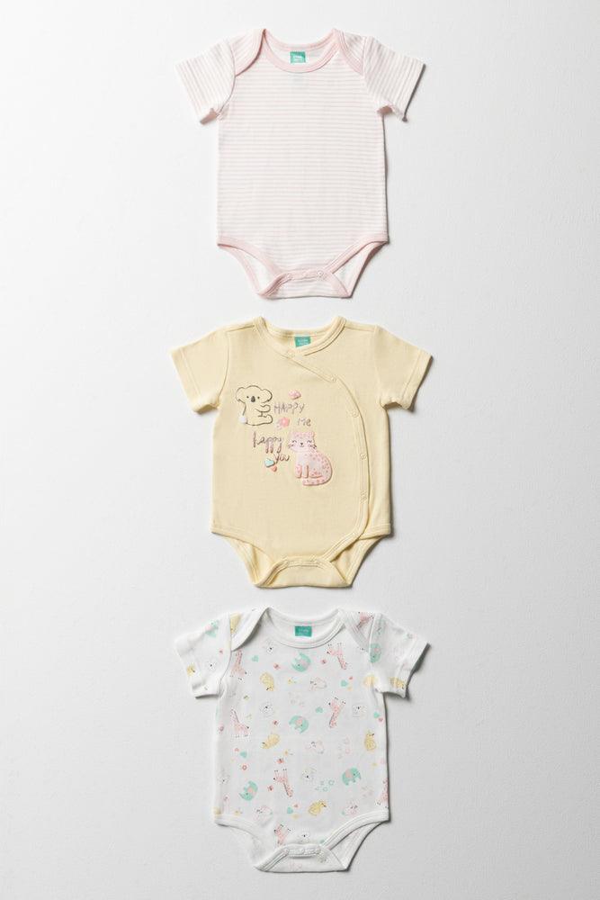 3 Pack Short Sleeve Bodyvests Pink & Yellow