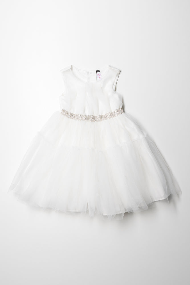 Layered Mesh Dress With Belt White