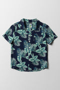 Short Sleeve Leafy Tropical Shirt Navy
