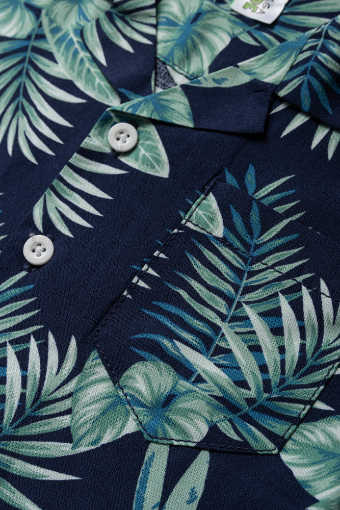 Short Sleeve Leafy Tropical Shirt Navy (1)