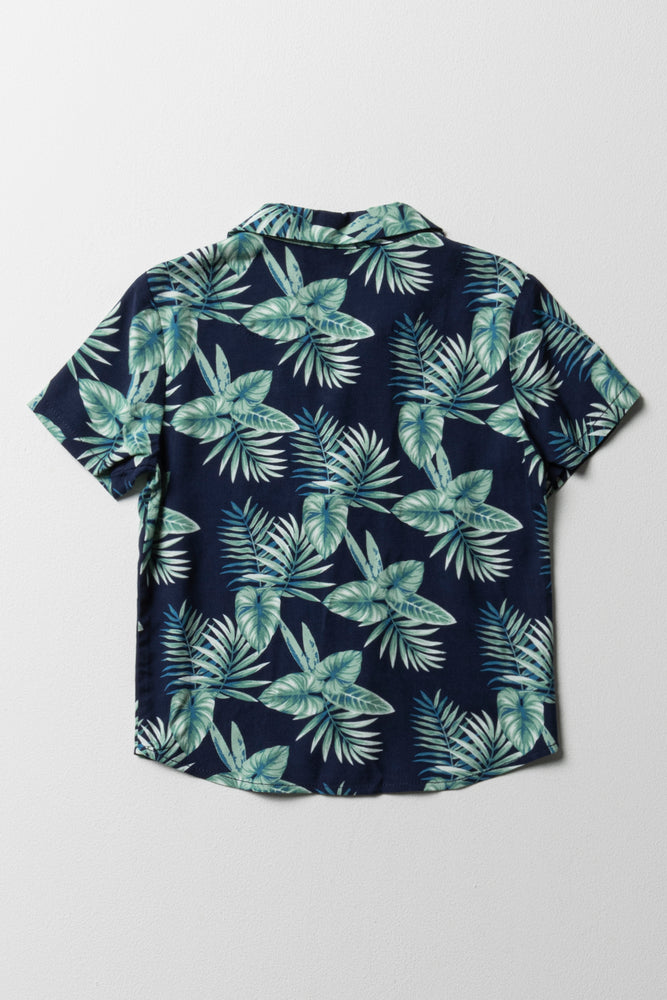 Short Sleeve Leafy Tropical Shirt Navy (3)