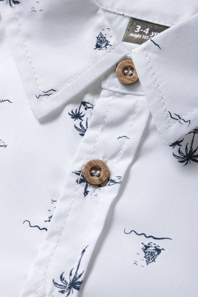 Tropical Short Sleeve Shirt Navy & White