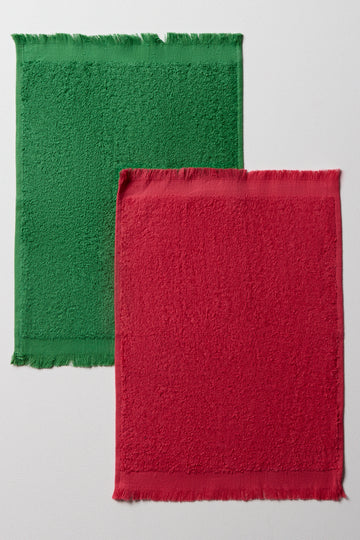 2 Pack Fringe Guest Towels Green And Red