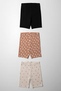 3 Pack Rib Cycle Shorts Black, Dark Pink & Natural