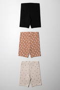 3 Pack Rib Cycle Shorts Black, Dark Pink & Natural (2)