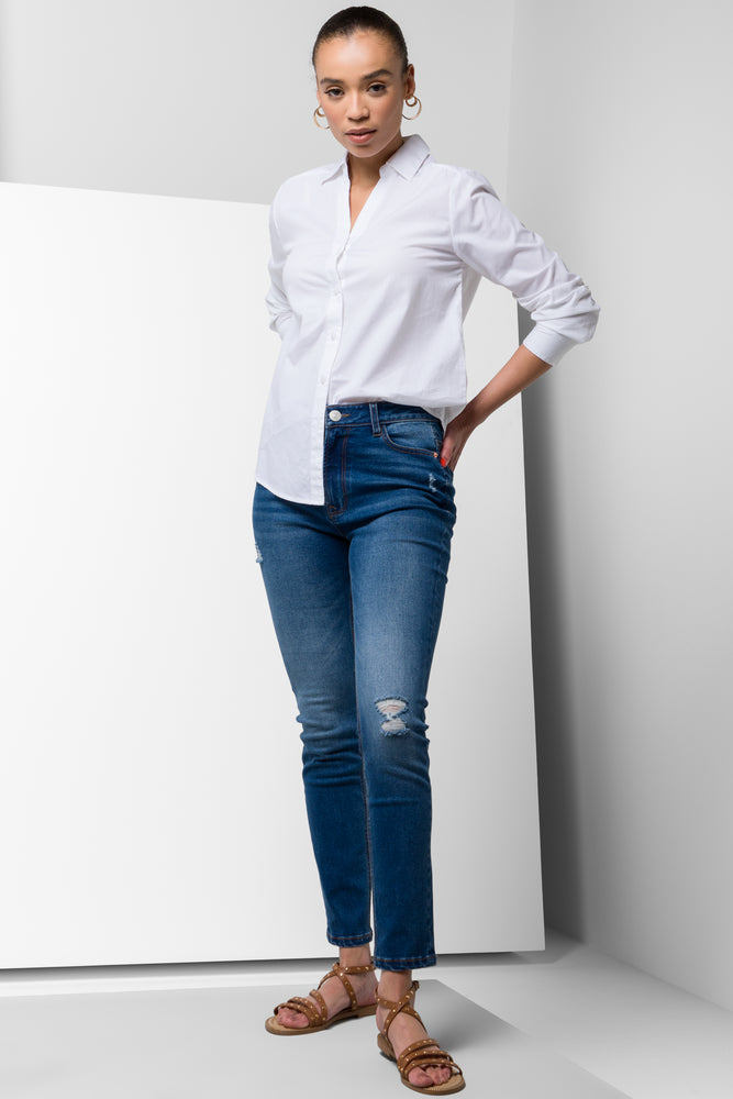 Distressed Skinny Denim Jean Blue