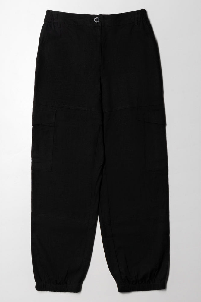 Linen Cargo Trouser Black