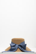 Straw Hat With Blue Ribbon Natural