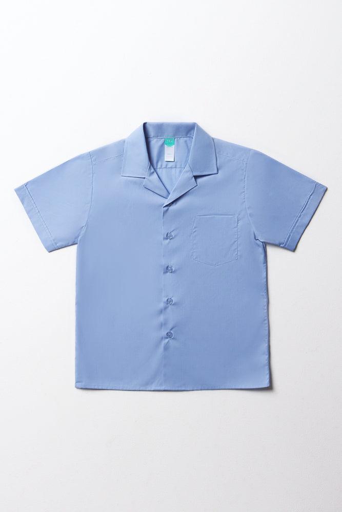 Unisex School Short Sleeve Open Neck Shirt Blue Toughees