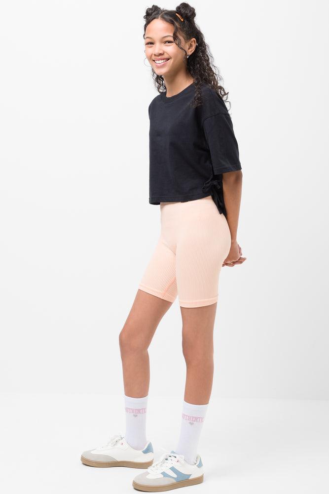 Crop Boxy Side Tie Short Sleeve T-Shirt Black (1)