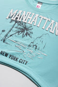 Manhatten Cropped Curved Hem T-Shirt Aqua (1)