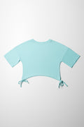 Manhatten Cropped Curved Hem T-Shirt Aqua (2)