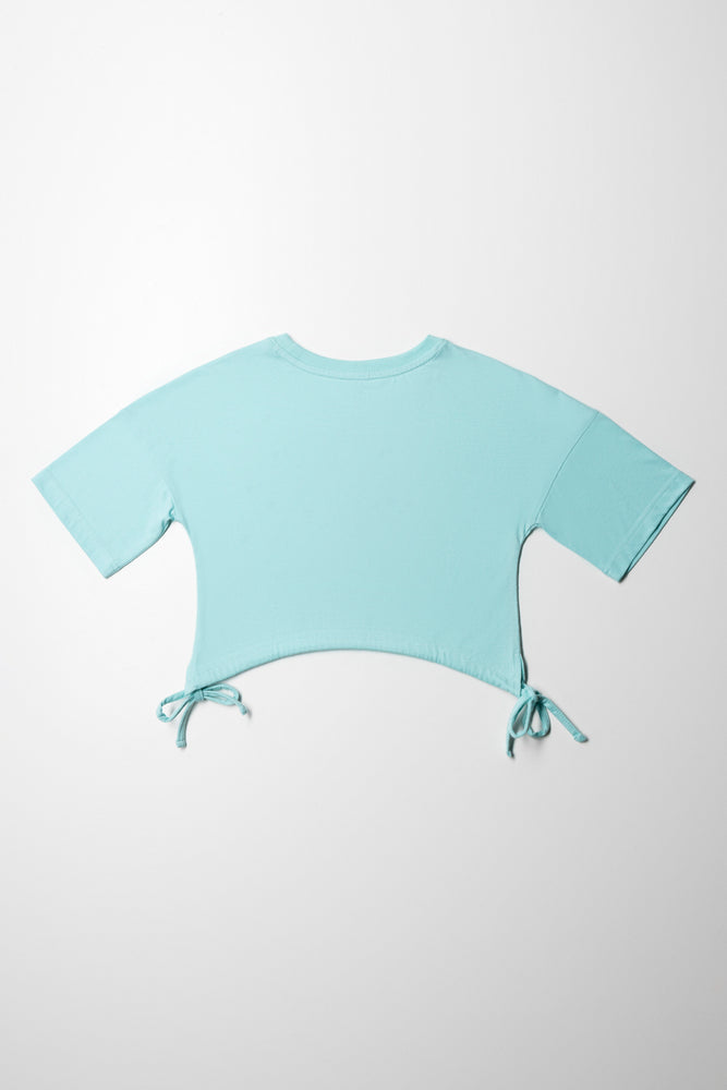 Manhatten Cropped Curved Hem T-Shirt Aqua (2)