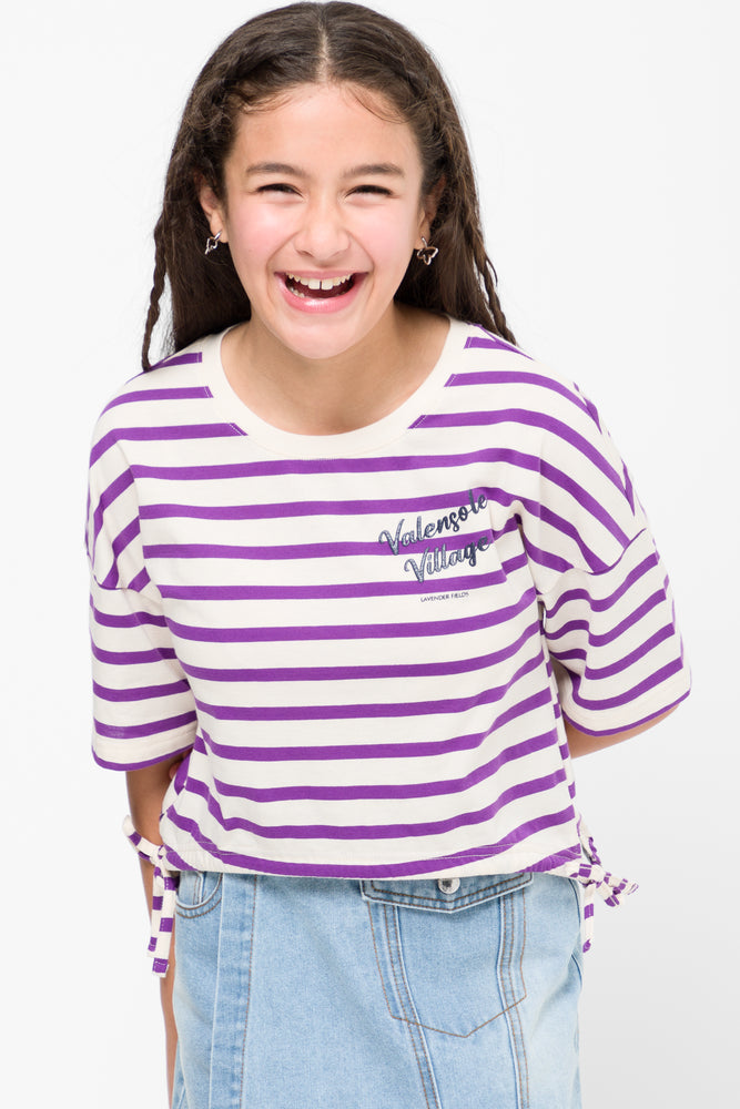 Cropped Curved Hem T-Shirt Royal Purple