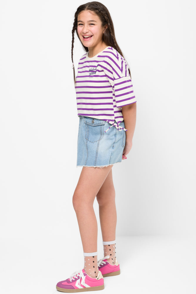 Cropped Curved Hem T-Shirt Royal Purple