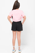 Cropped Bungee Cord Hem T-Shirt Pink (2)