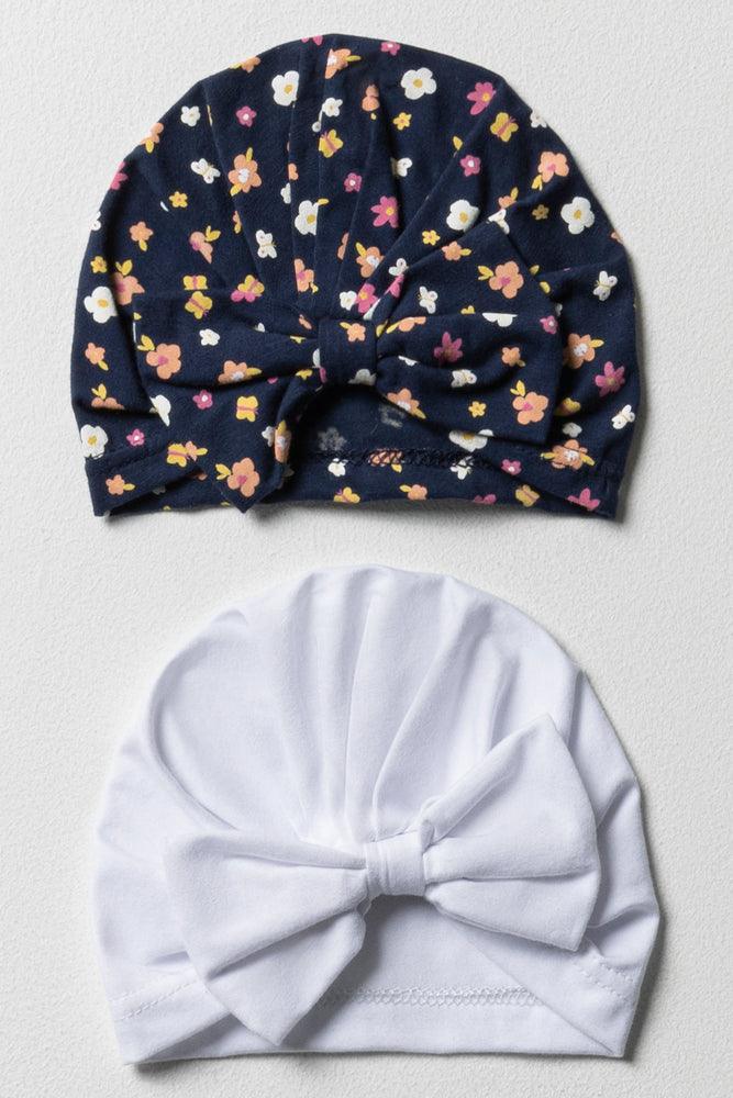 2 Pack Floral Turbans Navy & White