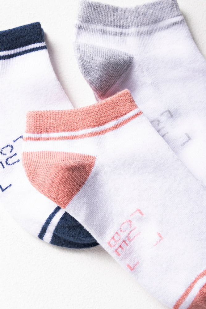 3 Pack Stripe Low Leg Socks Pink, Navy And Grey (1)