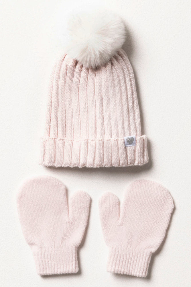 Pom-Pom Hat And Gloves Set Girls Pink