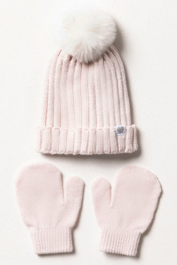 Pom-Pom Hat And Gloves Set Girls Pink