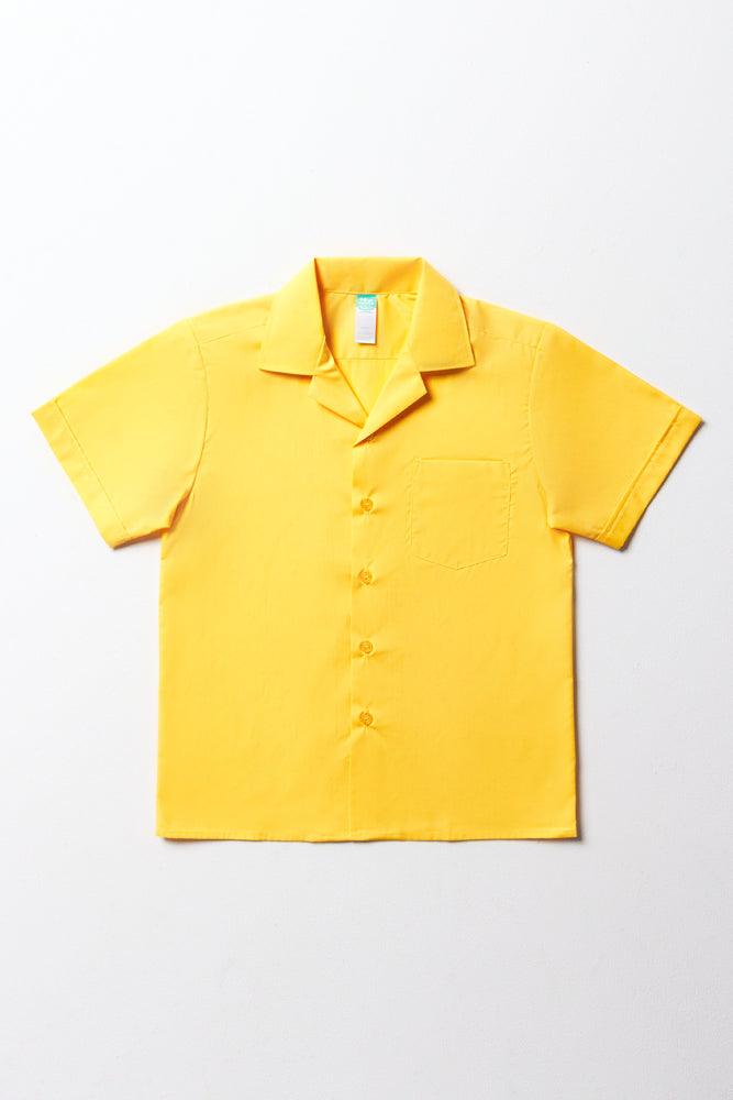 Unisex School Short Sleeve Open Neck Shirt Yellow Toughees