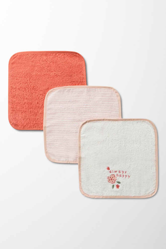 3 Pack Floral Face Cloths White & Orange (1)