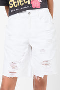 Ripped Denim Shorts White (1)