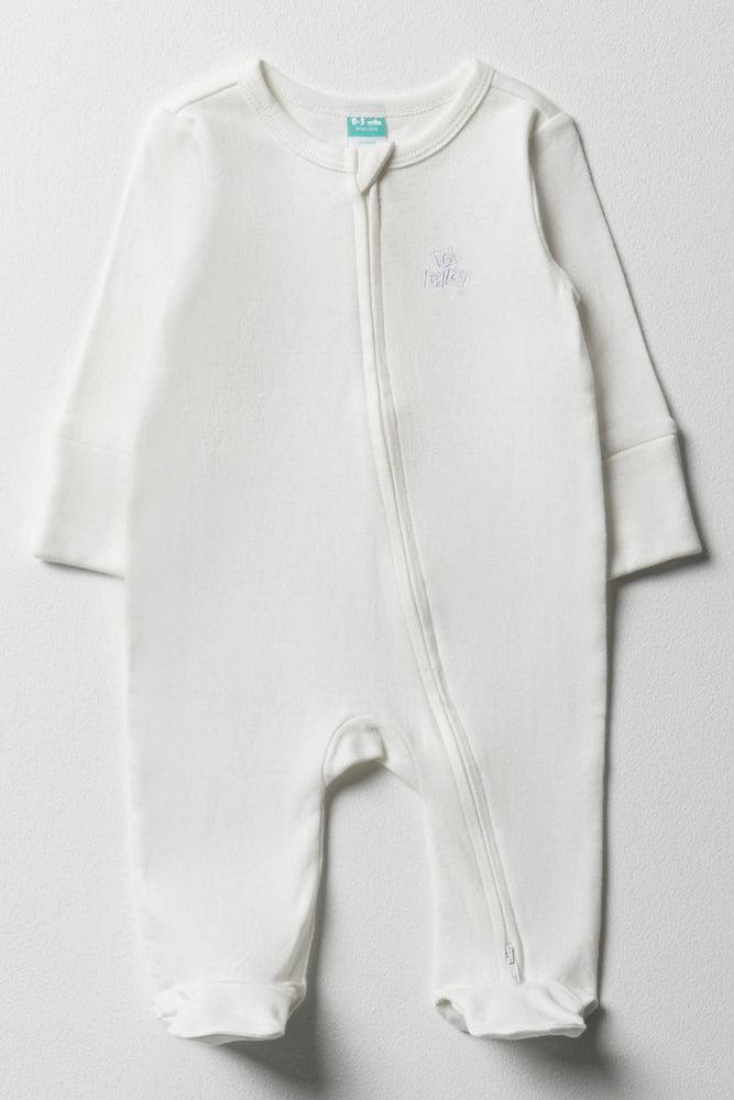 Zip Through Baby-Grow White