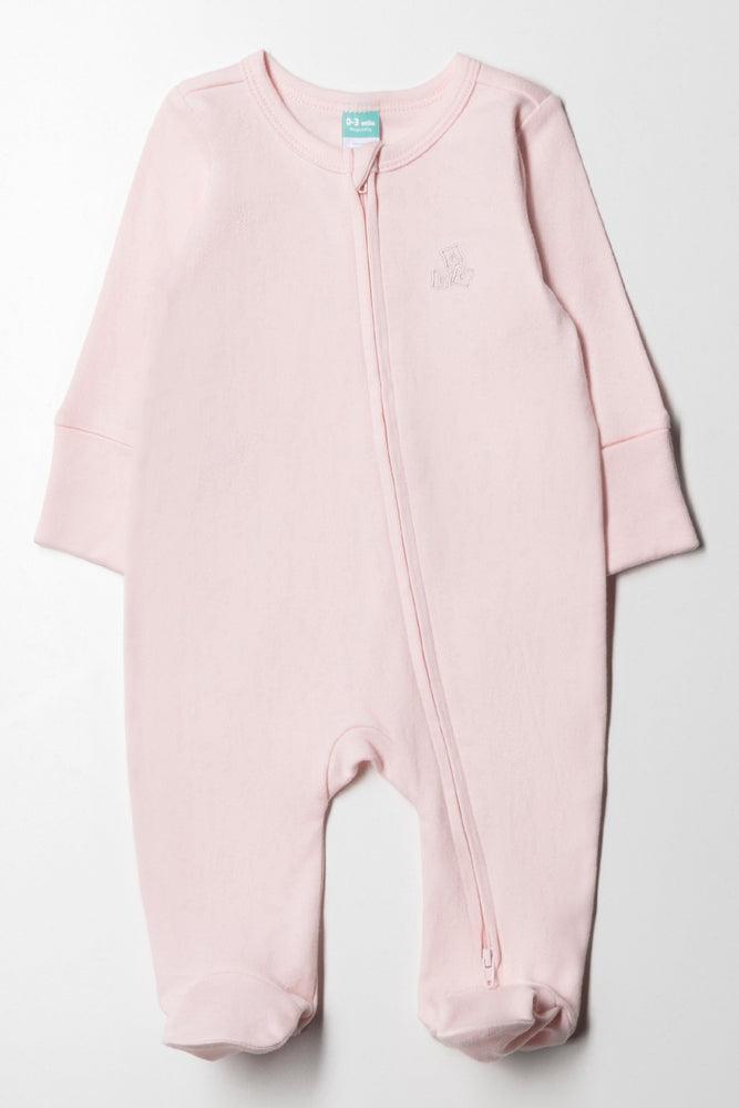 Interlock Baby-Grow Plain Zip Thru Pink