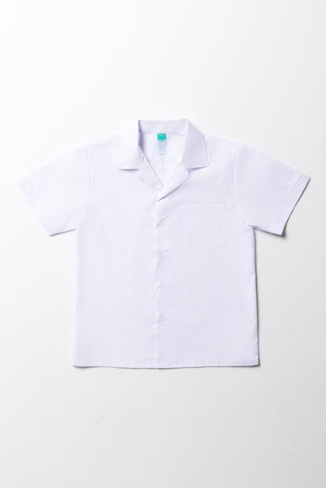 Unisex School Short Sleeve Open Neck Shirt White Toughees