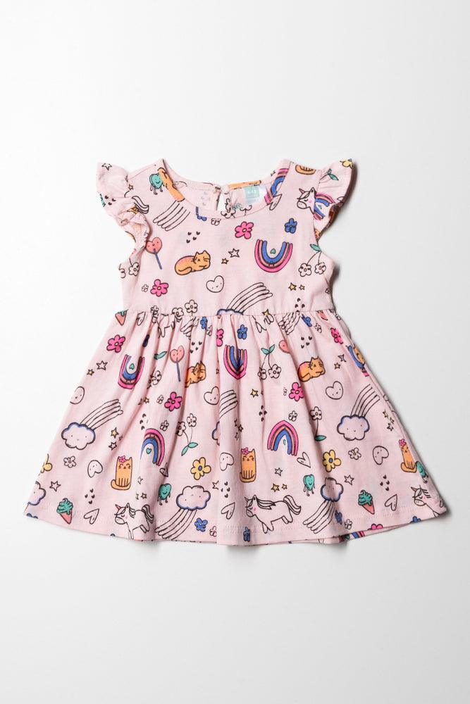 Flutter Sleeve Dress Lt Pink Aop