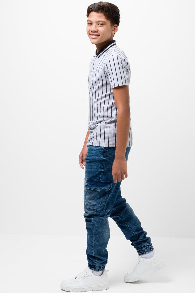 Stripe Short Sleeve Golfer Grey