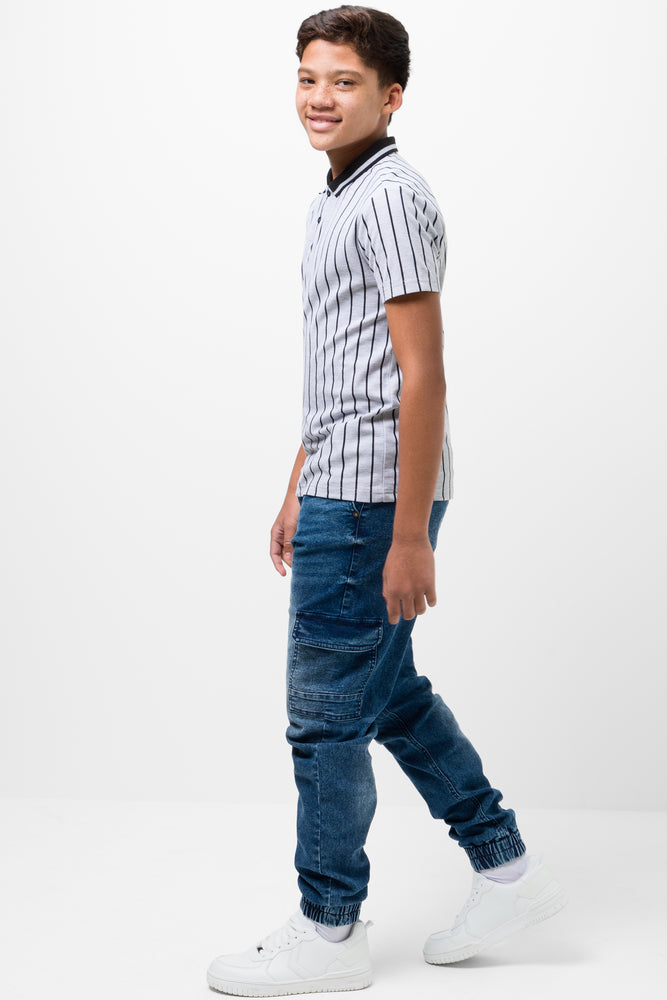 Stripe Short Sleeve Golfer Grey (1)