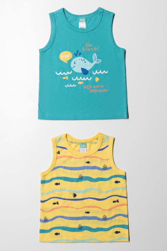 2 Pack Sleeveless T-Shirts Teal & Yellow