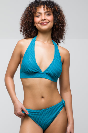 TEXTURED HALTER NECK BIKINI TOP TEAL
