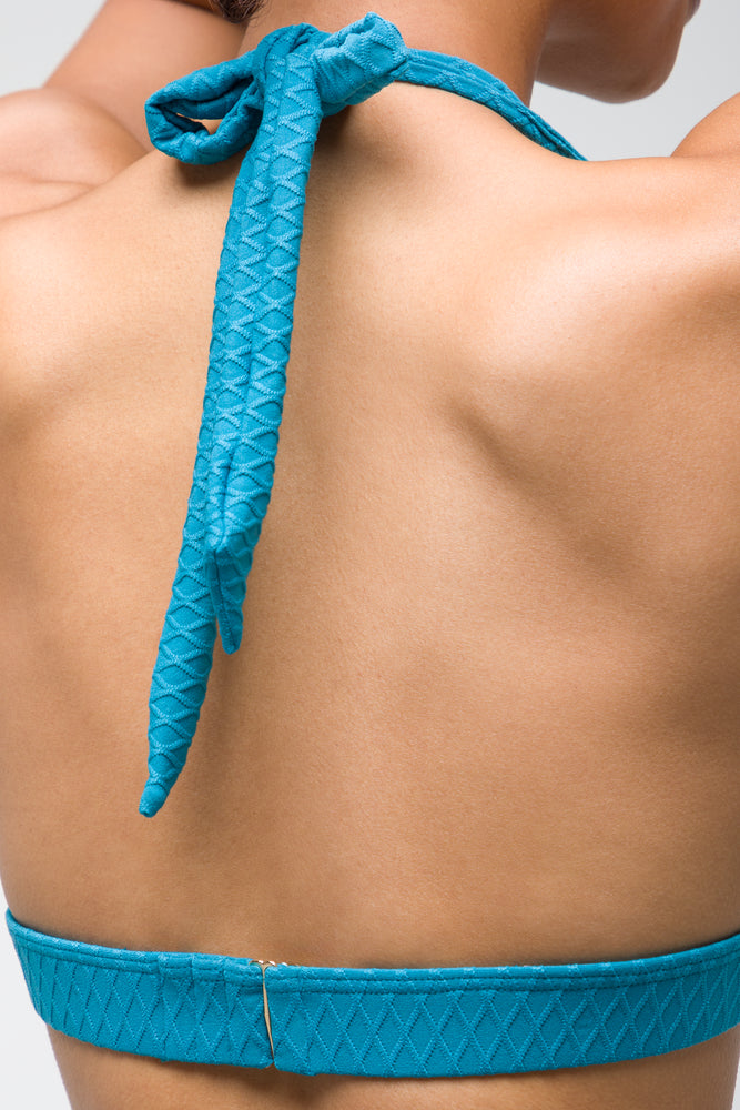 TEXTURED HALTER NECK BIKINI TOP TEAL