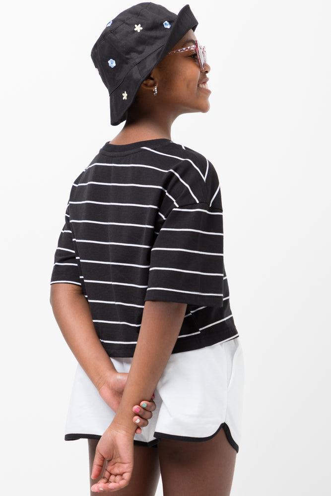 Stripe Boxy Short Sleeve T-Shirt Black (2)