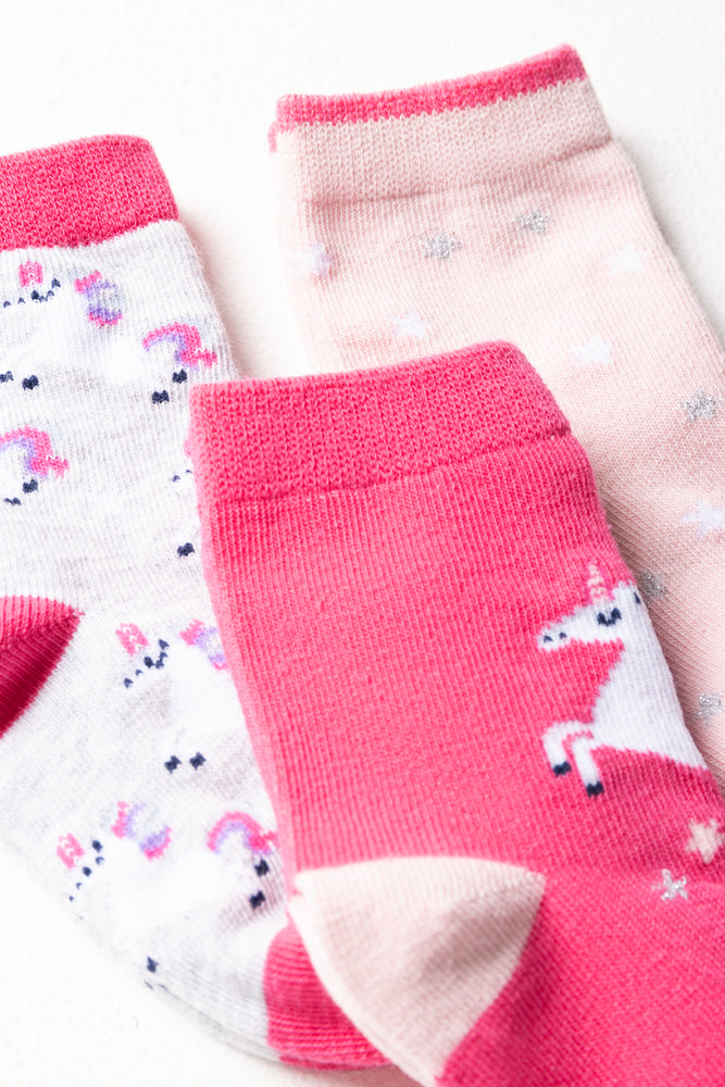 3 Pack Unicorn Socks Pink (1)
