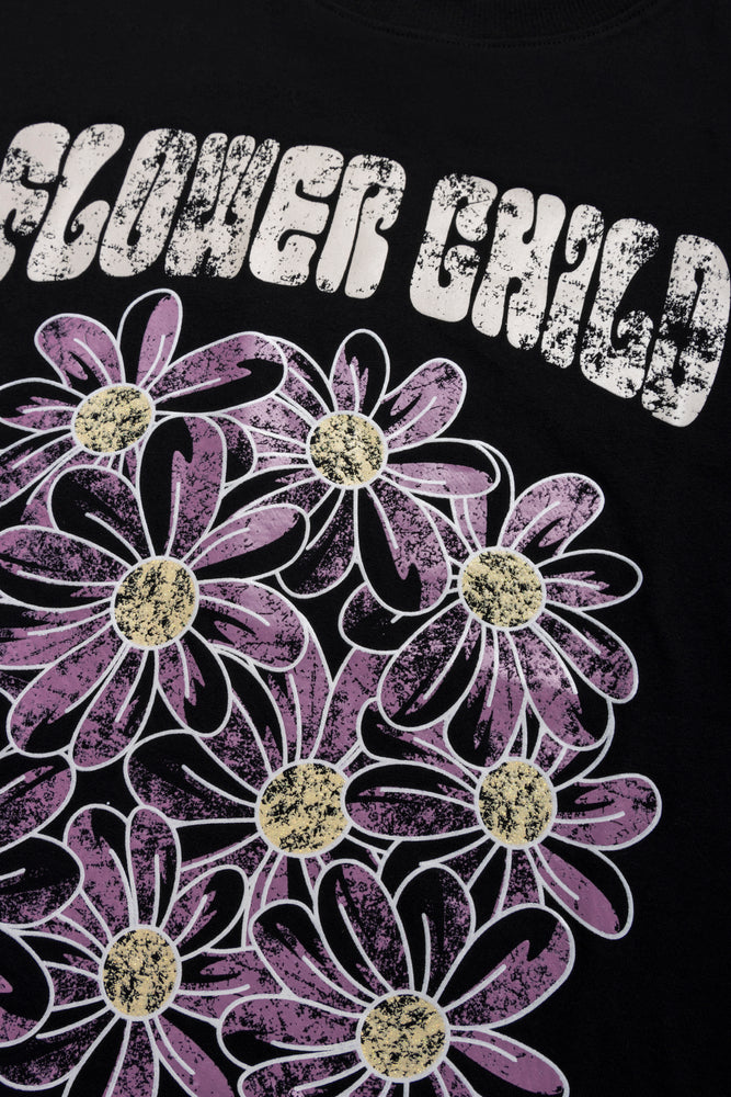 Oversized Tshirt Flower Child Black (1)