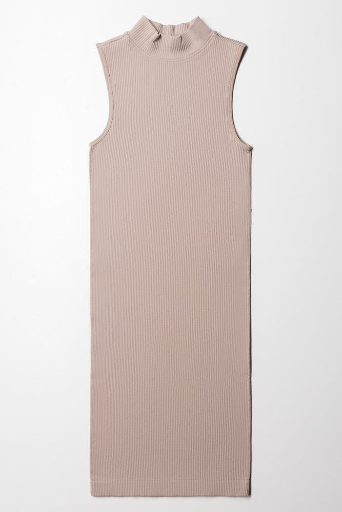 Seamless Turtle Neck Sleeveless Dress Natural