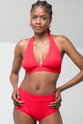 Textured High Waist Brief Bikini Bottom Red