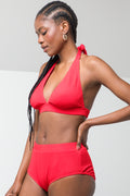 Textured High Waist Brief Bikini Bottom Red (2)