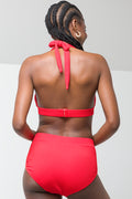 Textured High Waist Brief Bikini Bottom Red (3)