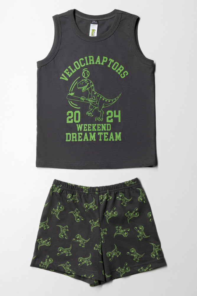 Dino Sleeveless Pj Set Charcoal