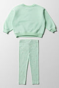 Floral Tracktop & Rib Leggings Set Light Green (2)