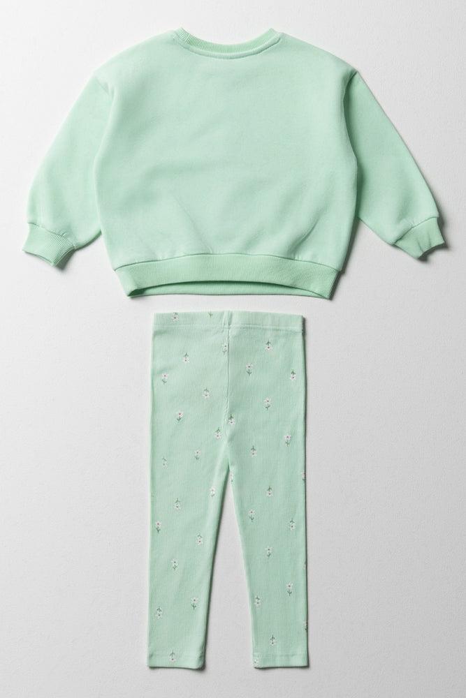 Floral Tracktop & Rib Leggings Set Light Green (2)